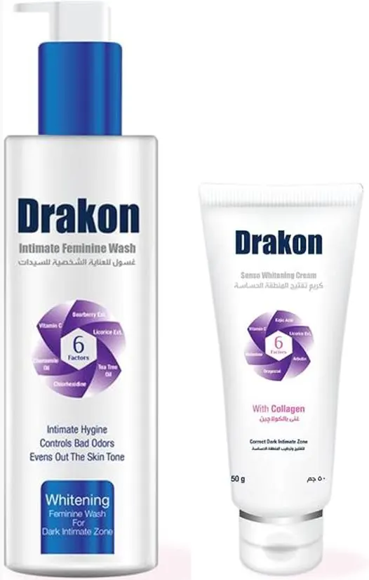 مجموعة غسول دراكون للأماكن الحساسة  200 مل، وكريم التفتيح دراكون سنسو 50 مل