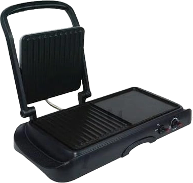 شواية كهربائية مع صانع ساندويتشات دي اس بي، 1600 وات، جريل جزئين، أسود، KB1050