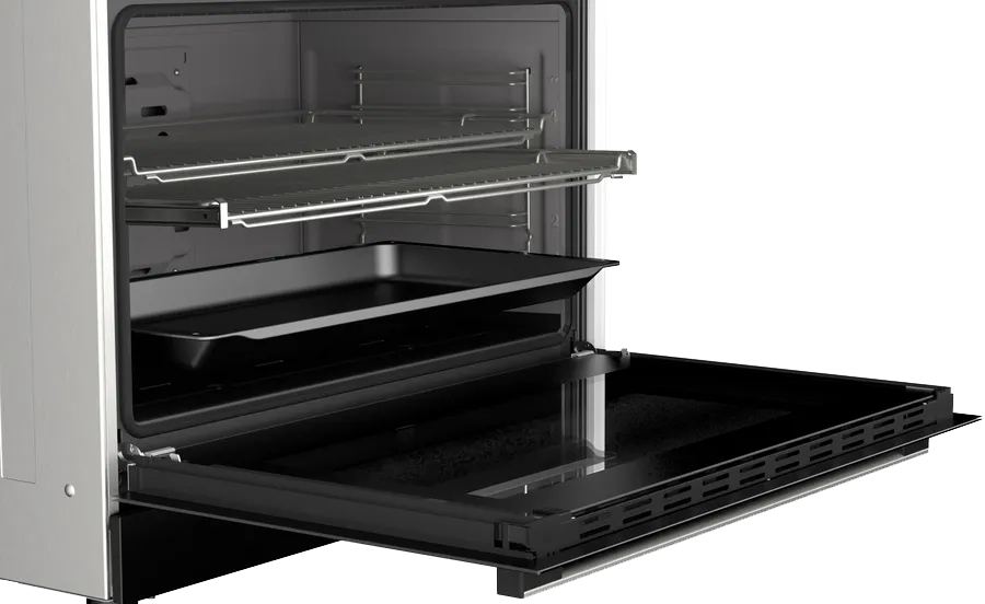 بوتاجاز بوش ، مقاس 90 سم ، 5 شعلة ، شاشة ديجيتال ، امان تام ، حوامل زهر ، مروحه فرن ، أسود ، HJY5G7V61S