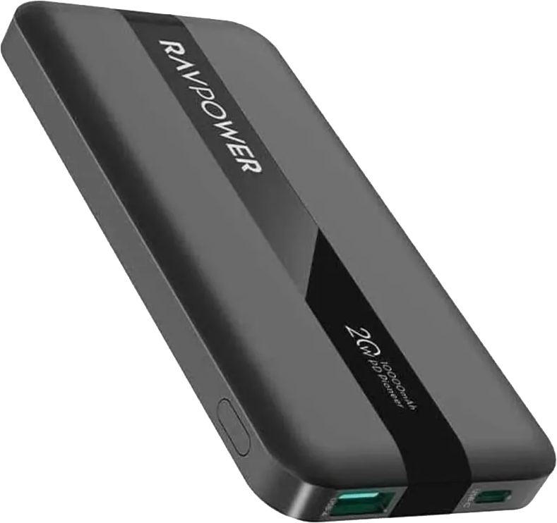 باور بانك راف باور بي دي بايونير، 10,000 مللي أمبير، شحن سريع 20 وات، 2 منفذ، أسود، RP-PB1236