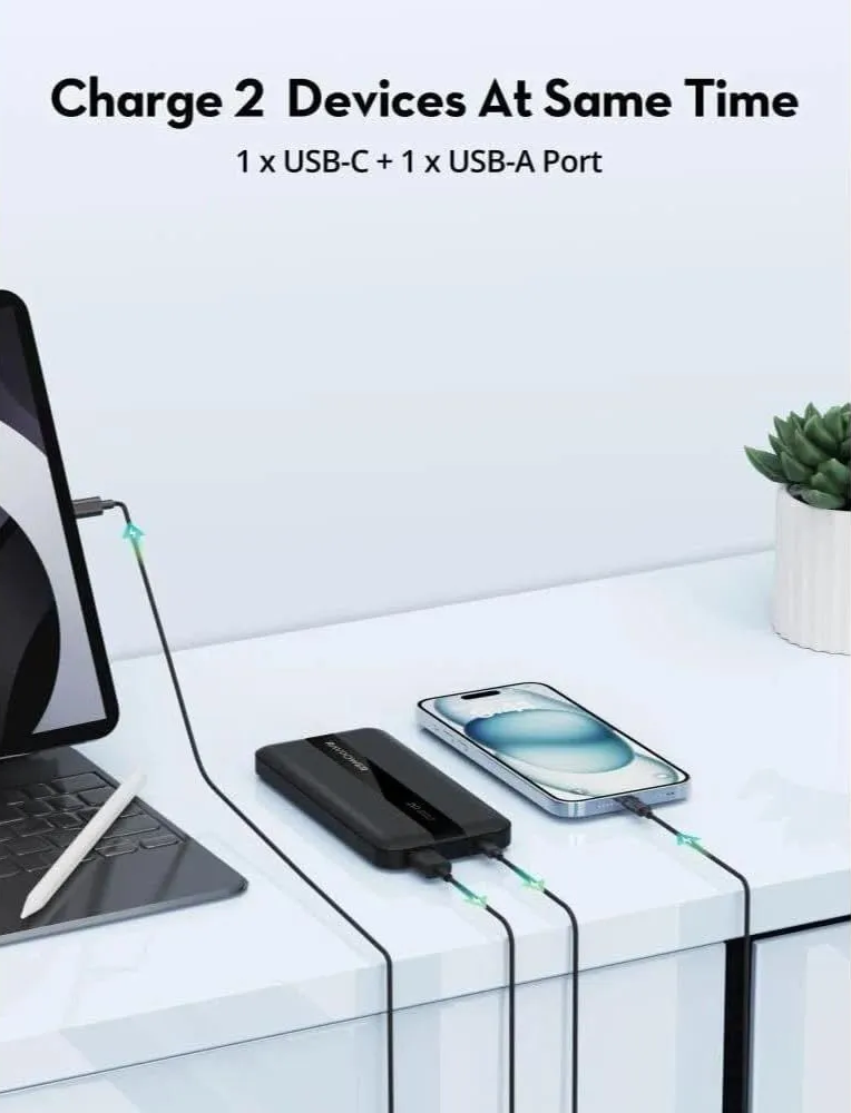 باور بانك راف باور بي دي بايونير، 10,000 مللي أمبير، شحن سريع 20 وات، 2 منفذ، أسود، RP-PB1236