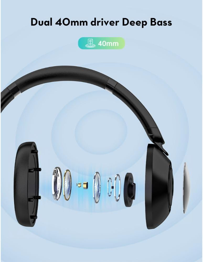 سماعة رأس لاسلكية من راف باور، خاصية الغاء الضوضاء النشط، صوت ستيريو، ميكروفون مدمج، قابلة للطي، أسود، RP-BH1019