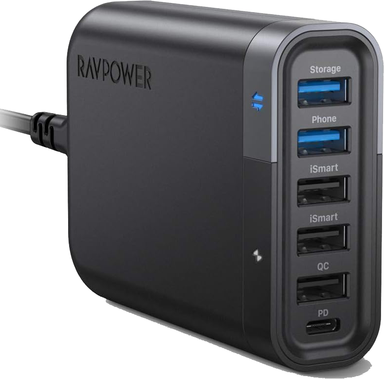 شاحن راف باور ، 6 منافذ، شحن سريع، 60 وات، اسود، RP-UM002