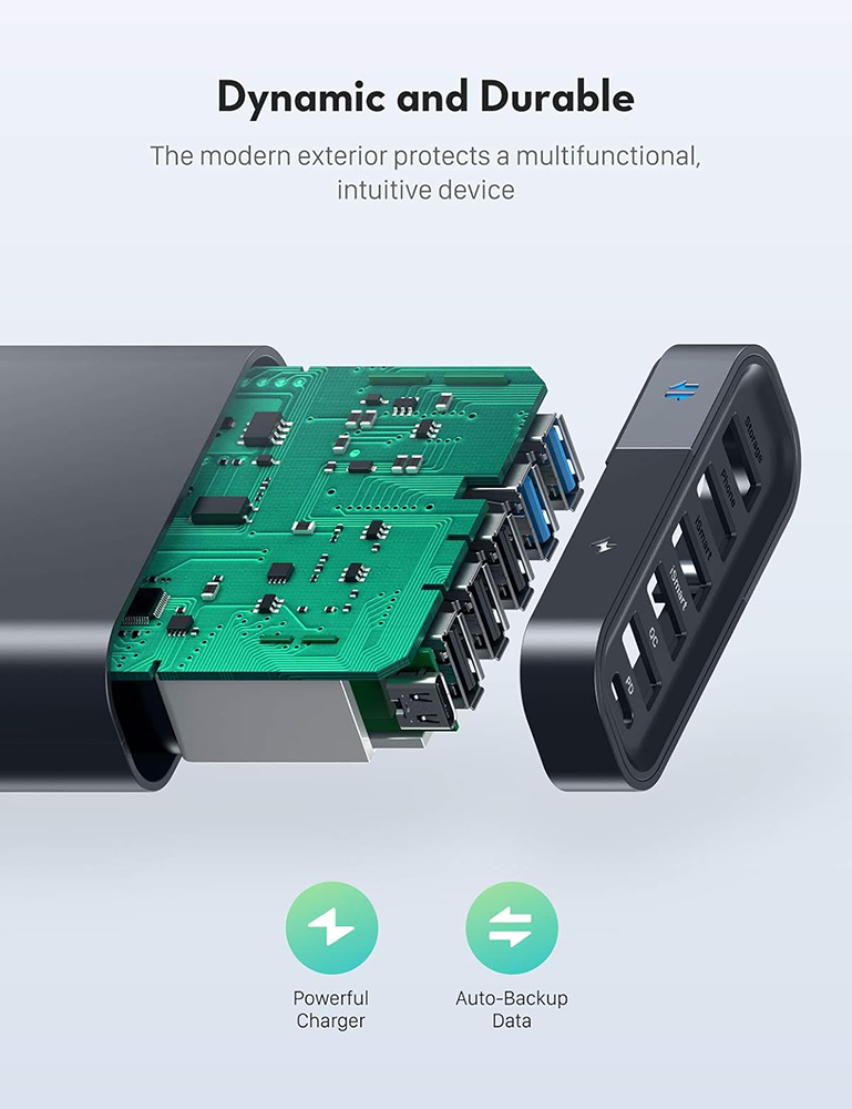 شاحن راف باور ، 6 منافذ، شحن سريع، 60 وات، اسود، RP-UM002