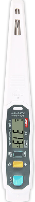 جهاز ترمومتر رقمي من يوني تي، تصميم شكل قلم ، سن ستانلس ستيل مع غطاء حماية، مؤشر led، أبيض، A61