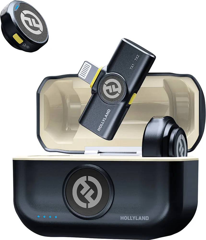 مايكروفون لاسلكي هولي لاند لارك ام 2، قابل لاعادة الشحن، خاصية إلغاء الضوضاء، لون أسود