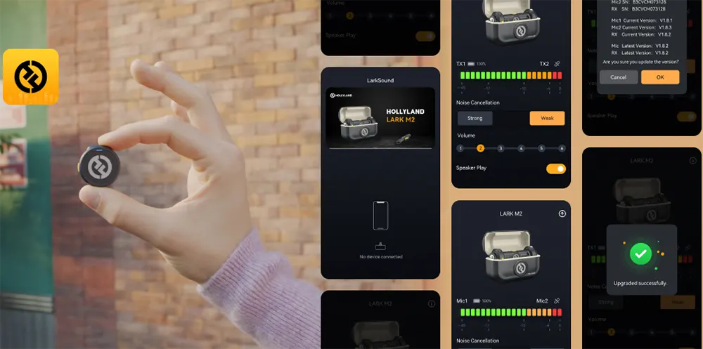 مايكروفون لاسلكي هولي لاند لارك ام 2، قابل لاعادة الشحن، خاصية إلغاء الضوضاء، لون أسود