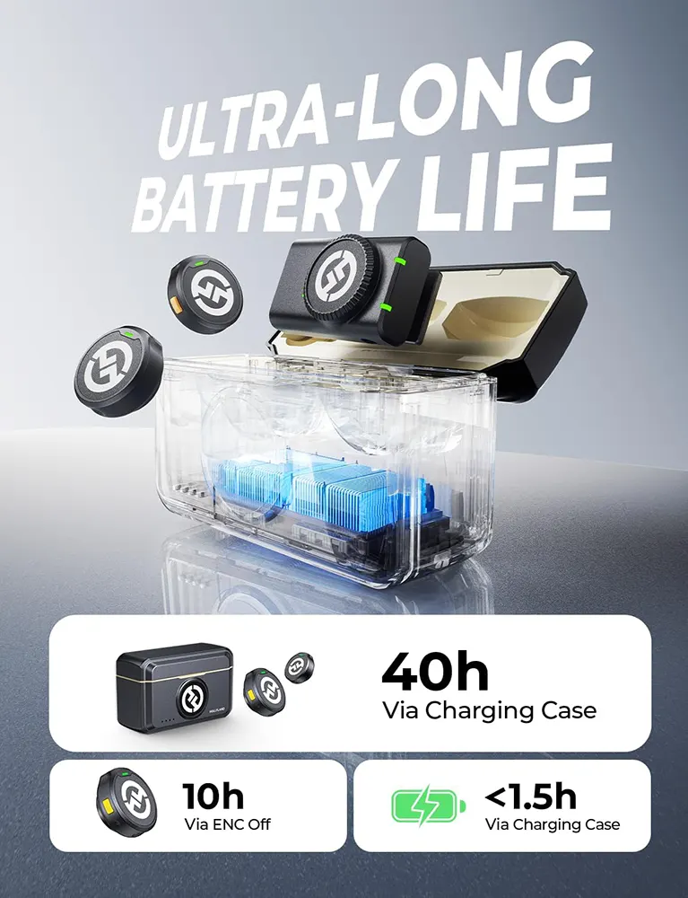 مايكروفون لاسلكي هولي لاند لارك ام 2، قابل لاعادة الشحن، خاصية إلغاء الضوضاء، لون أسود