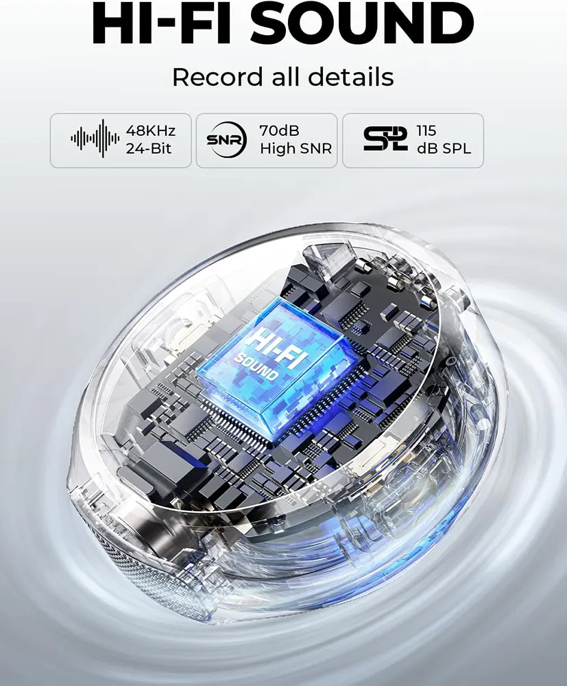 مايكروفون لاسلكي هولي لاند لارك ام 2، قابل لاعادة الشحن، خاصية إلغاء الضوضاء، لون أسود