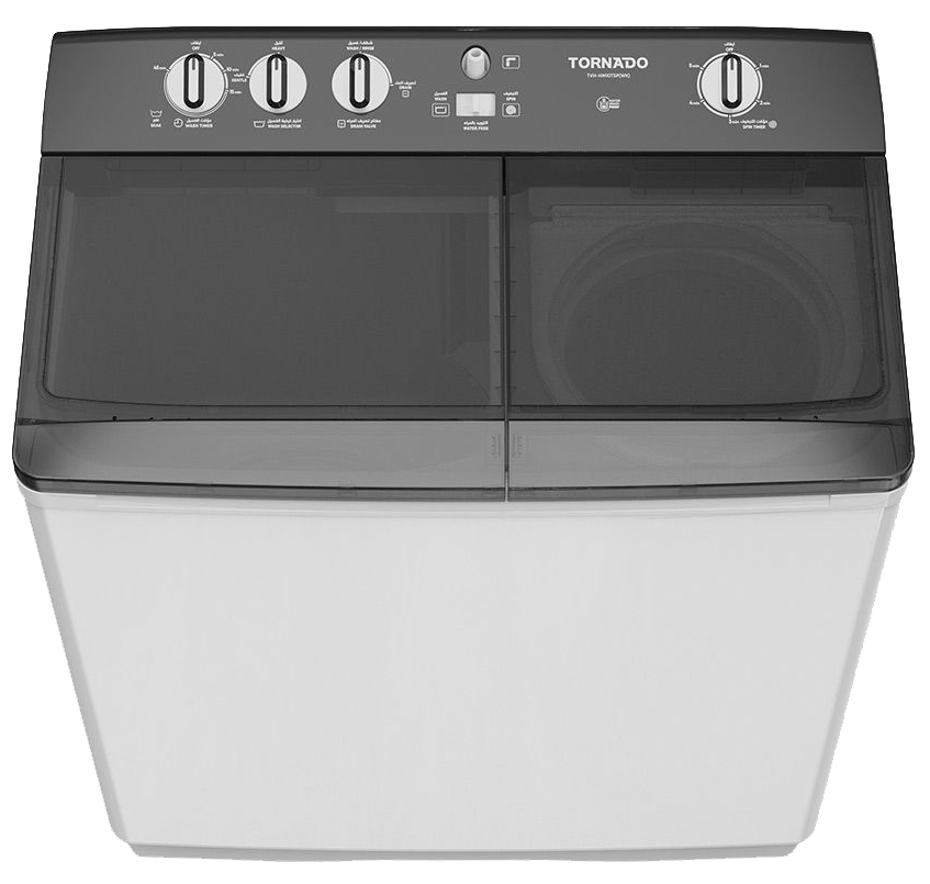 غسالة ملابس هاف اتوماتيك تورنيدو ، 12 كيلو ، 1400 لفة ، مزودة ب 2 موتور ، ابيض باب اسود ، TVH-HM12TS(WK)