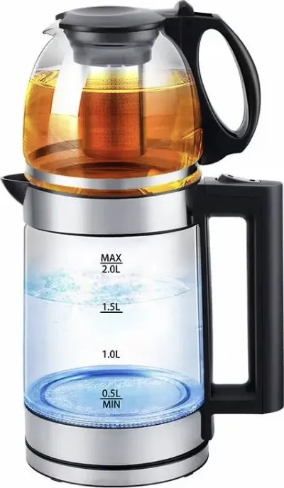 غلاية مياه كهربائية جماكي مزدوجة مع إبريق شاي ، 1800 وات ، سعة 0.8 لتر - 2 لتر ، مقابض مضادة للحرارة ، أسود، JMK9510