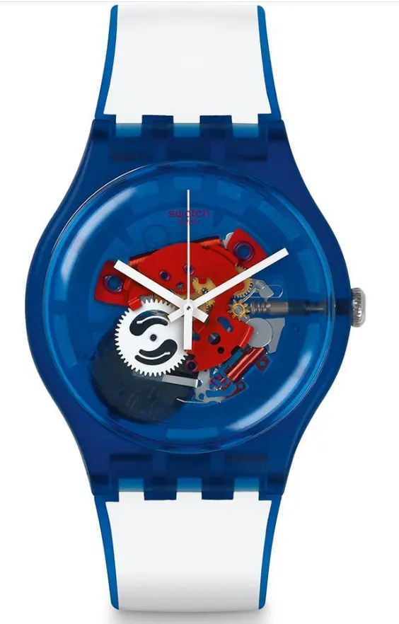 ساعة سواتش  كلوونفيش بلو للجنسين، ميناء زرقاء، سوار ازرق × ابيض ، SUON112