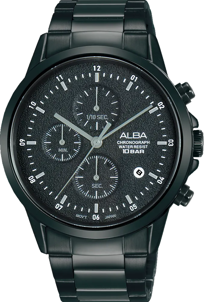 ساعة البا للرجال ، مينا اسود منقوش ، عقارب ، سوار ستانلس ستيل اسود، ساعة يد تناظرية، اسود، AM3857X1