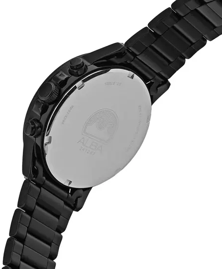 ساعة البا للرجال ، مينا اسود منقوش ، عقارب ، سوار ستانلس ستيل اسود، ساعة يد تناظرية، اسود، AM3857X1