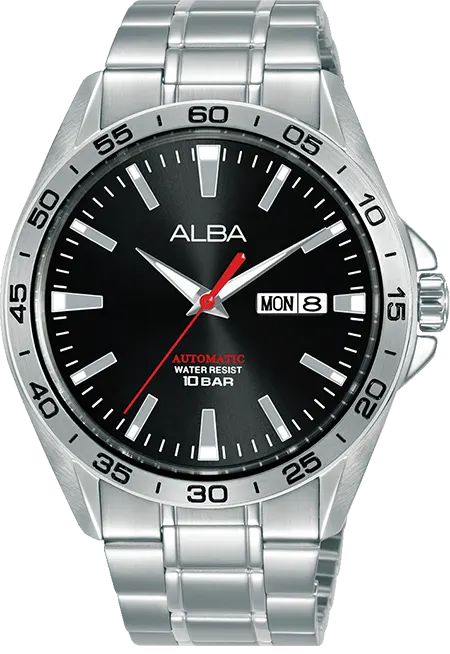 ساعة البا للرجال، مينا اسود، عقارب، سوار ستانلس ستيل فضي، ساعة يد تناظرية، فضي، AL4301X1