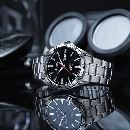 ساعة البا للرجال، مينا اسود، عقارب، سوار ستانلس ستيل فضي، ساعة يد تناظرية، فضي، AL4301X1