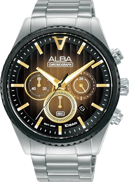 ساعة البا للرجال، مينا بني في اسود، عقارب، سوار ستانلس ستيل فضي، ساعة يد تناظرية، فضي، AT3H95X1