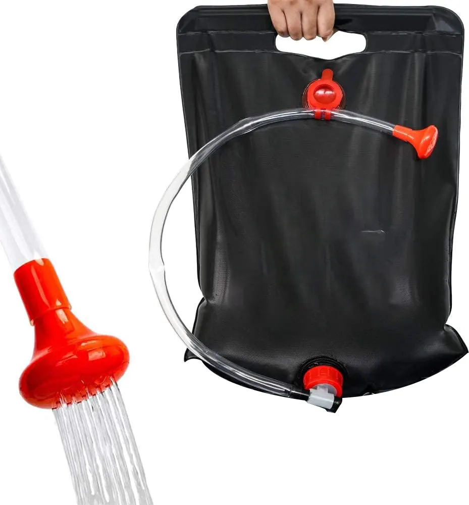 شنطة استحمام حرارية بدش محمولة للرحلات والتخييم، 20 لتر، لون أسود، موديل 1320