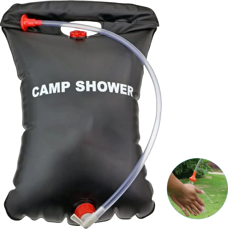 شنطة استحمام حرارية بدش محمولة للرحلات والتخييم، 20 لتر، لون أسود، موديل 1320