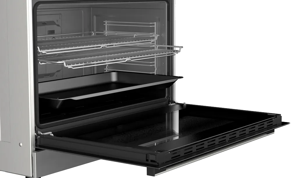 Bosch Series 8 Cooker, 60*90 cm, 5 Burners, Digital Display, Cast Iron Holders, Oven Fan, Self Cleaning, Stainless Steel, HIZ5G7W51S