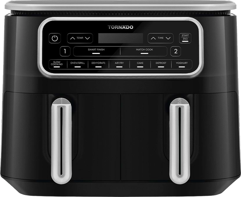 قلاية هوائية تورنيدو، 2500 وات، 8 لتر، 2 درج، ديجيتال، أسود*سيلفر، THF-2508DU-BS