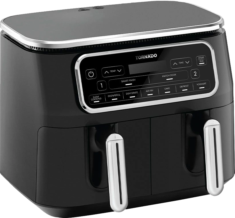 قلاية هوائية تورنيدو، 2500 وات، 8 لتر، 2 درج، ديجيتال، أسود*سيلفر، THF-2508DU-BS