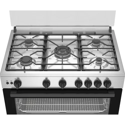 بوتاجاز غاز بيكو، 5 شعلة، 90 سم، امان تام، حوامل زهر، اشعال ذاتي، مروحتين تبريد وتوزيع ، استانلس ستيل ، BGGR 11125 GB