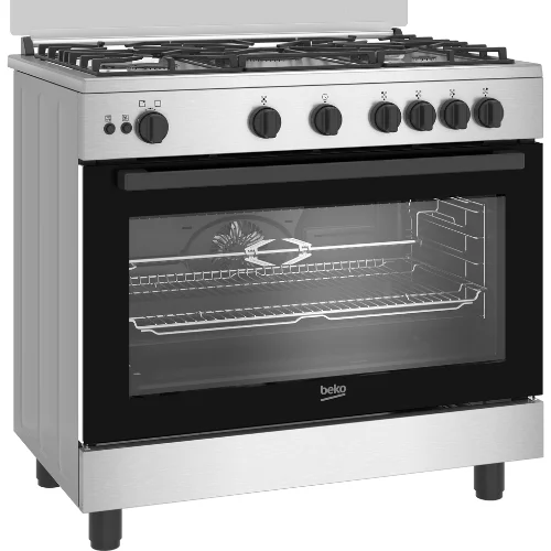 بوتاجاز غاز بيكو، 5 شعلة، 90 سم، امان تام، حوامل زهر، اشعال ذاتي، مروحتين تبريد وتوزيع ، استانلس ستيل ، BGGR 11125 GB