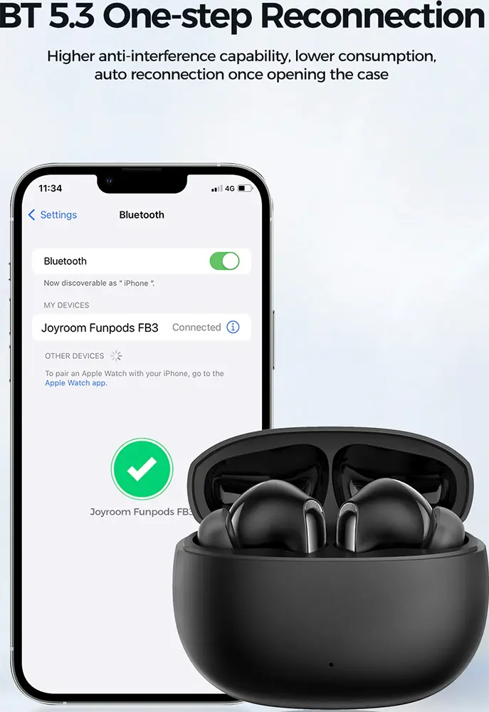 سماعات أذن جوي روم فنبودز، بلوتوث، بطارية 400 مللي أمبير-ساعة، أسود، JR-FB3