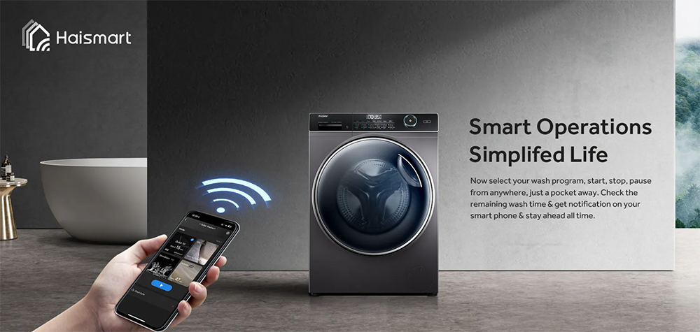 غسالة ملابس هاير فول اوتوماتيك ، تحميل امامي ، 10.5 كيلو مجفف 6 كيلو ، 1400 لفة ، شاشة ديجيتال ، انفرتر ، واي فاي ، فضى غامق ، HWD100-B14979S8U1