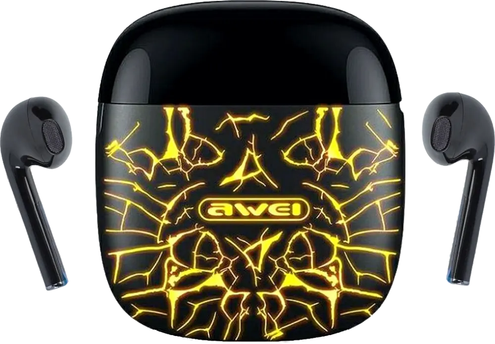 سماعات أذن ألعاب لاسلكية حقيقية اوي  T28 Pro بتقنية البلوتوث V5.1، بطارية 500 مللي أمبير-ساعة، لون أسود*أصفر