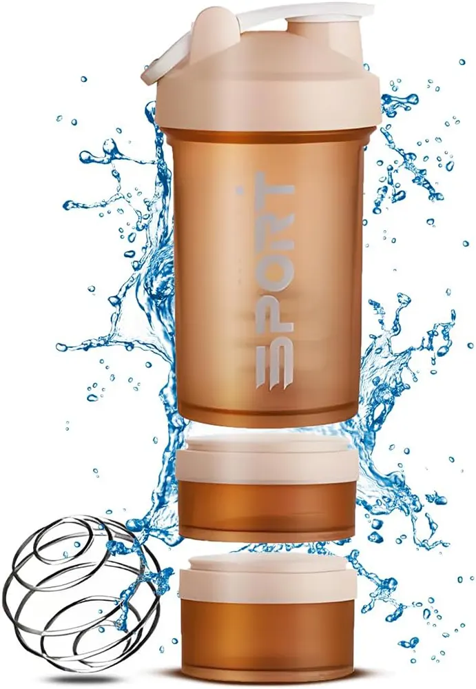 زجاجة مياه رياضية مع منظم الحبوب والمكملات الغذائية، 450 مل، 3 طبقات قابلة للفك والتركيب، غطاء مانع للتسريب، بلاستيك، 4275