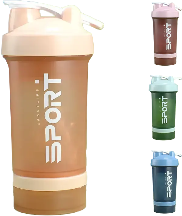 زجاجة مياه رياضية مع منظم الحبوب والمكملات الغذائية، 450 مل، 3 طبقات قابلة للفك والتركيب، غطاء مانع للتسريب، بلاستيك، 4275