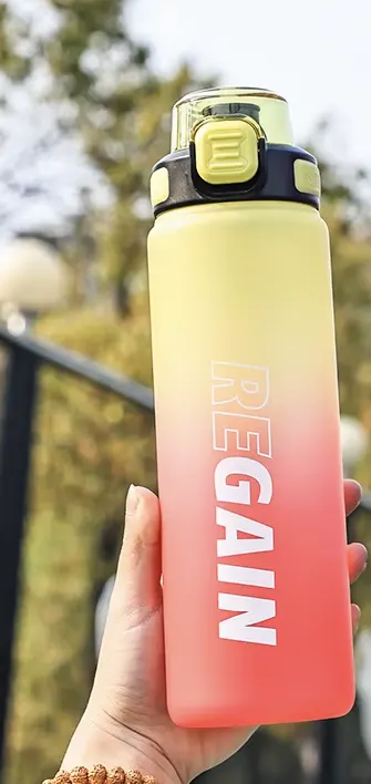 زجاجة مياه رياضية بلاستيك ، سعة 1 لتر ، اصفر*أحمر ، 4288