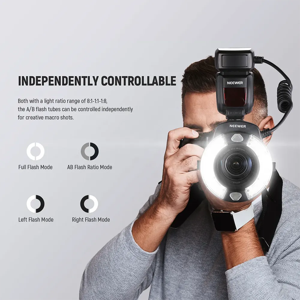 فلاش ماكرو رينج من نيوير، 76 وات، 5600K، إضاءة ليد ،GN15 ، ملائم لكاميرات نيكون، RF1N