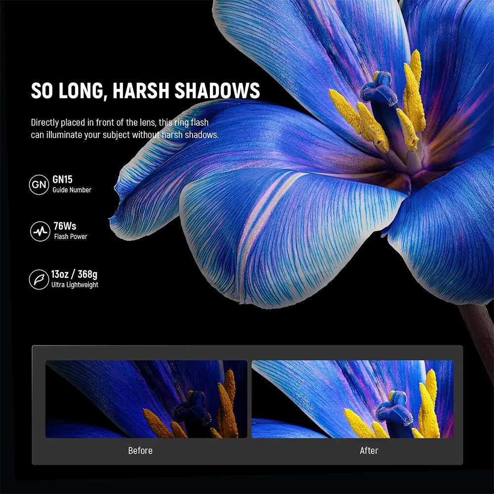 فلاش ماكرو رينج من نيوير، 76 وات، 5600K، إضاءة ليد ،GN15 ، ملائم لكاميرات نيكون، RF1N