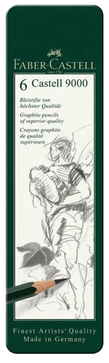 طقم أقلام رصاص فابر كاستل 9000 ، اقلام جرافيت في علبة معدنية ، مكونة من 6 أقلام