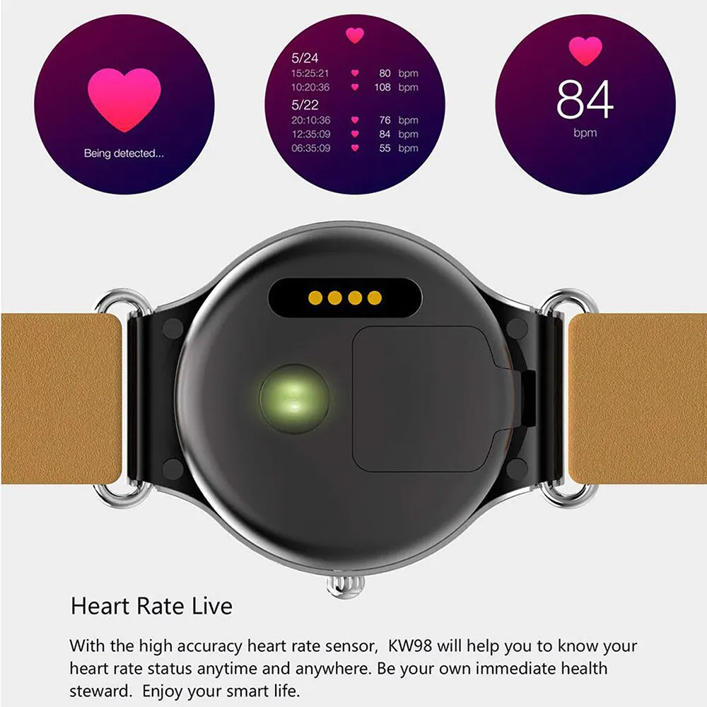 ساعة KW98 الذكية ، شاشة لمس أموليد، مقاس 1.39 بوصة، مقاومة للماء ، بطارية 400 مللي أمبير، بلوتوث 4.0 ، مستشعرات صحية، لون أسود