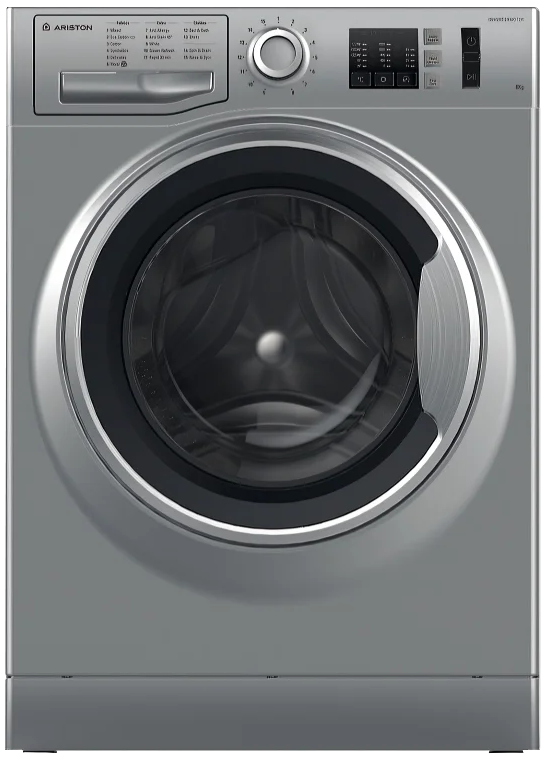 غسالة ملابس فول اوتوماتيك اريستون ، تحميل أمامي ، 8 كيلو ، 1200 لفة ، شاشة ديجتال ، انفرتر ، سيلفر ، NM11823SSEG