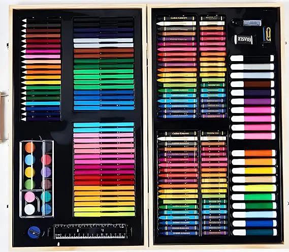 مجموعة أدوات رسم من مادن، 220 قطعة، شنطة خشبية