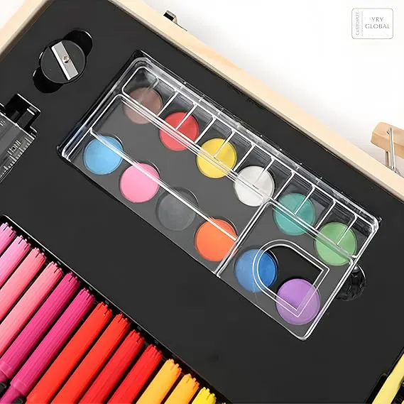 مجموعة أدوات رسم من مادن، 220 قطعة، شنطة خشبية