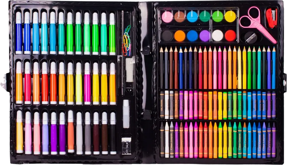 مجموعة أدوات رسم وتلوين ، 150 قطعة، شنطة بلاستيكية، الوان متعددة
