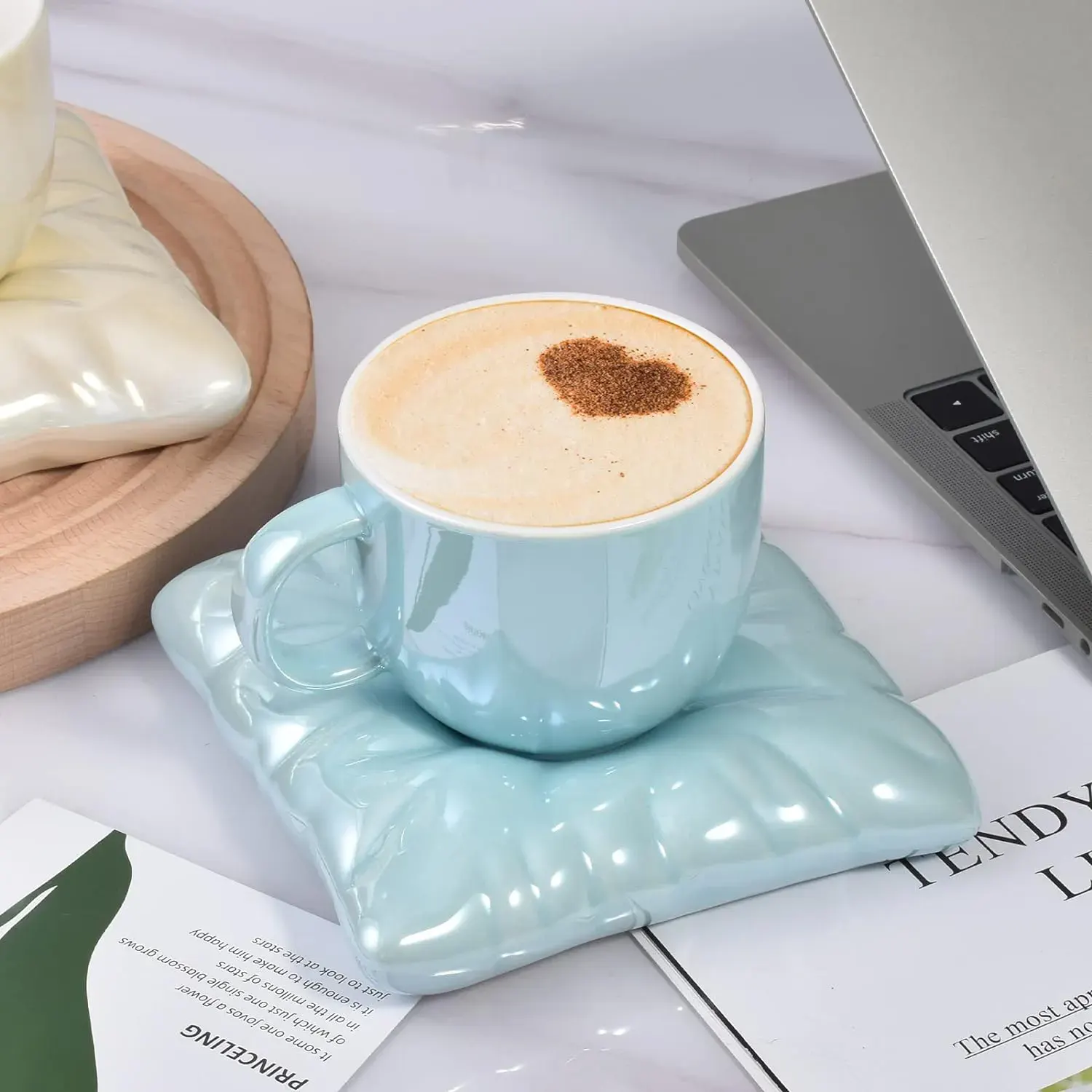 مج للنسكافية والقهوة سيراميك من كويثين بالمعقلة وصحن، متعدد الألوان