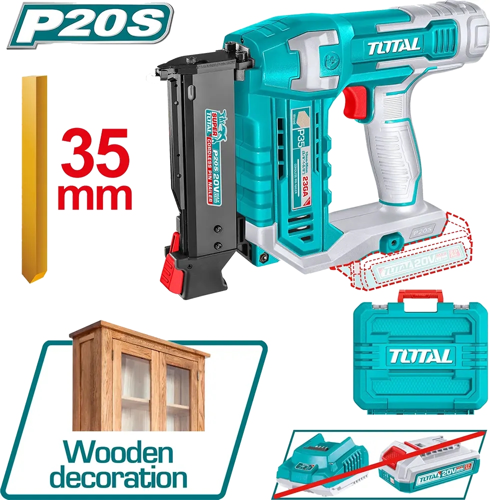 دباسة مسمار بطارية توتال تولز، 20 فولت، 3.5 سم بدون راس، سعة تحميل 140 مسمار، TCBNLI-3603