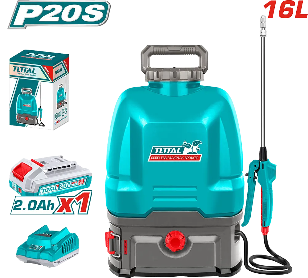 Total Tools Cordless Backpack Sprayer, 16L, 20V, with 2Ah Battery and Charger, TSPLI-20162