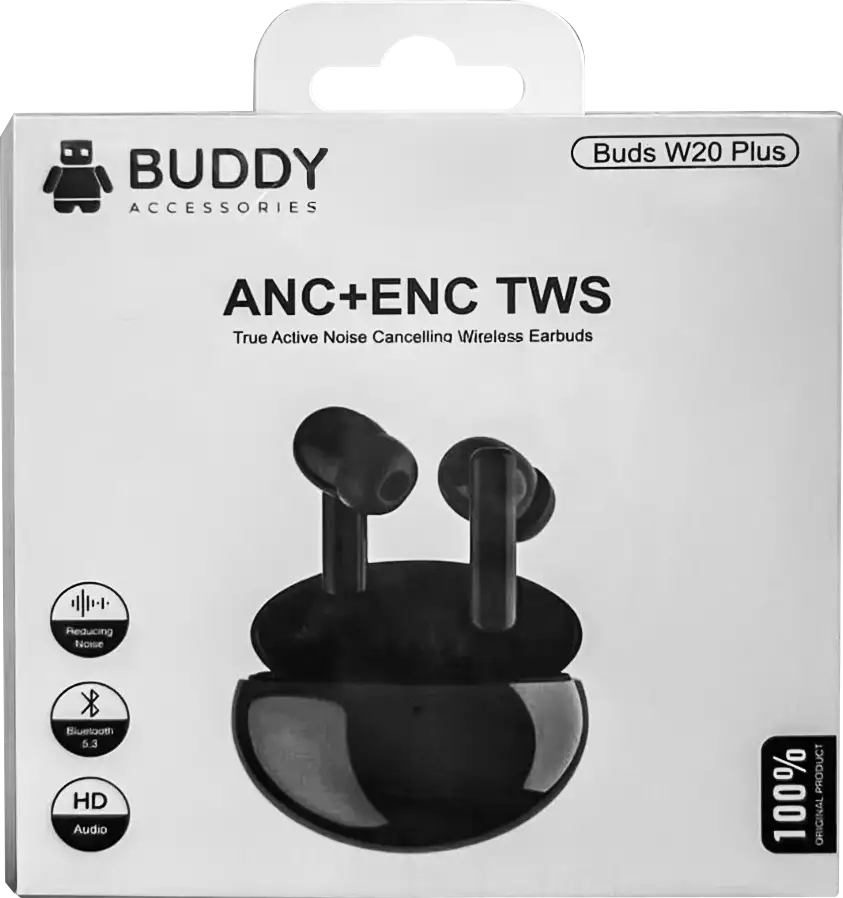 سماعات أذن لاسلكية بادي، بلوتوث 5.3، مقومة للماء، ENC ، أسود، W20 Plus