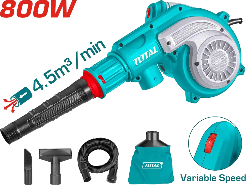 Total Tools Air Blower, 800 Watt, Suction and Exhaust, Multi-Speed Vacuum Attachments, TB8036