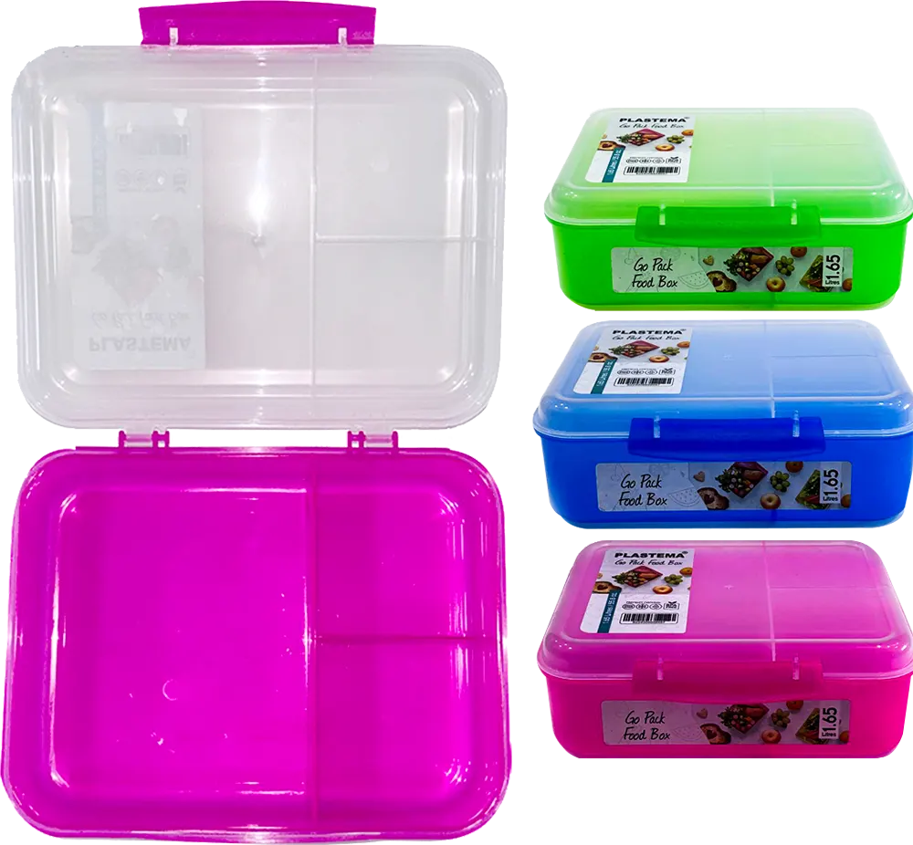 لانش بوكس بلاستيما جو باك 1.65 لتر ، غطاء شفاف، ألوان متعددة