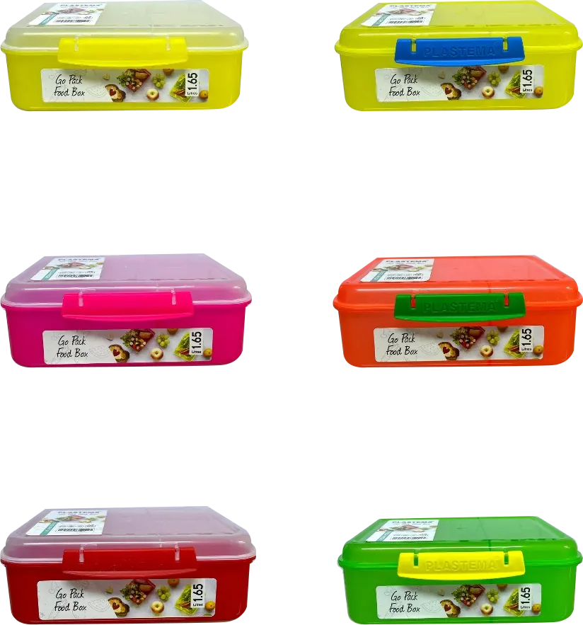 لانش بوكس بلاستيما جو باك 1.65 لتر ، غطاء شفاف، ألوان متعددة