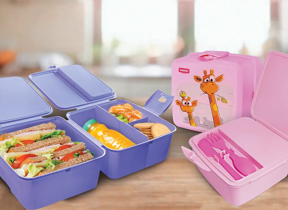 لانش بوكس بلاستيك وينر كومبو، مع شوكة ومعلقة، متعدد الألوان، موديل  1290